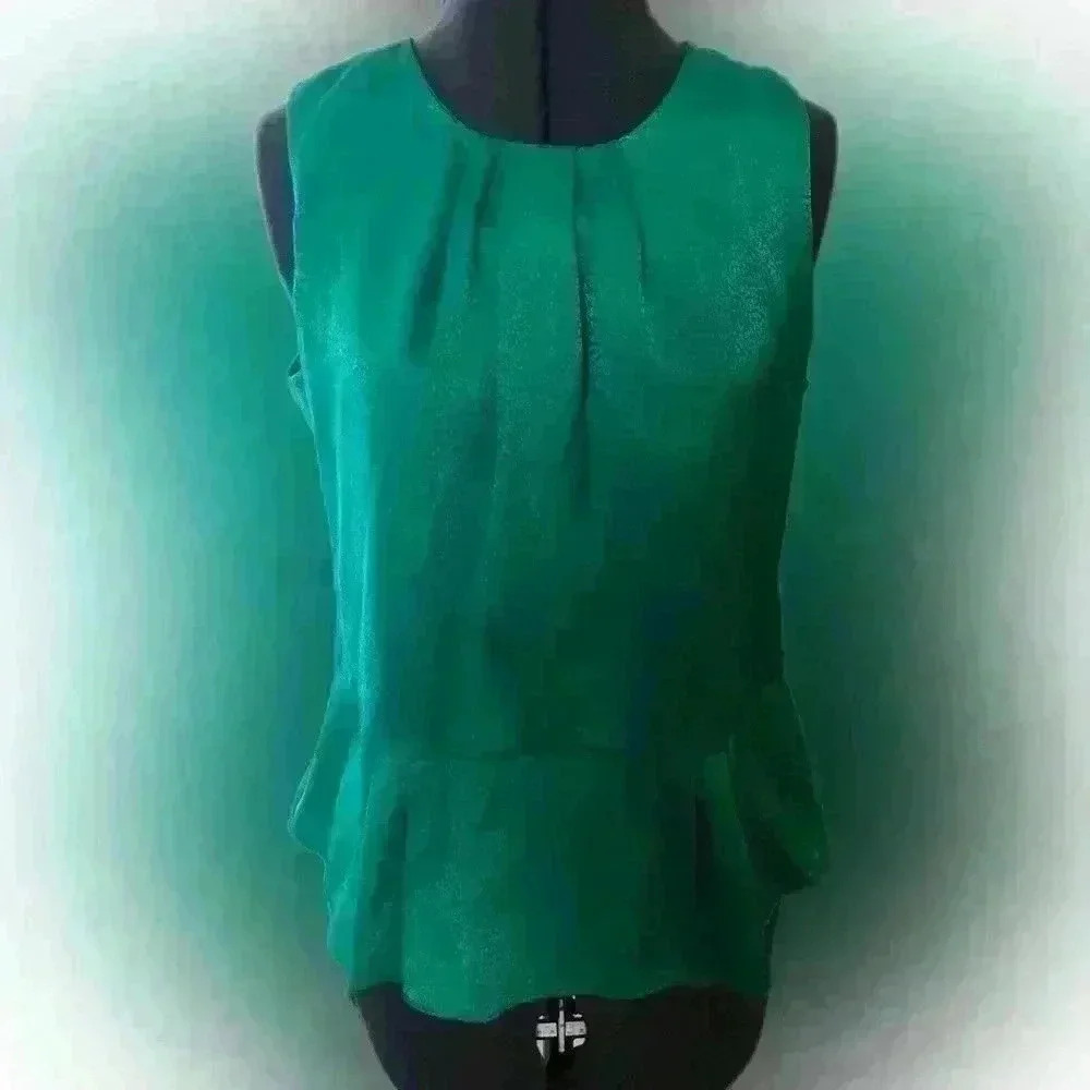 Liz Claiborne Teal? Green? Sleeveless Pleated Peplum blouse top Women Large